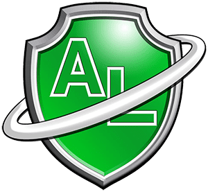 Green shield logo with the letters and an orbiting ring