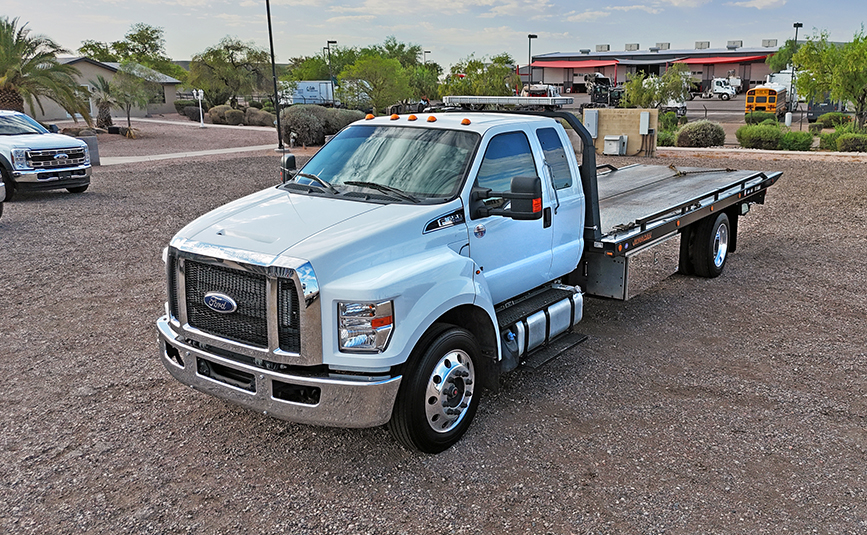 2023 Ford F650 used Jerrdan rollback tow truck - 02-1 - view from top, driver side, front grill