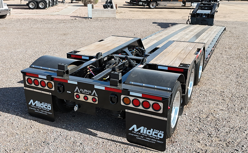 2026 Alpha HD A90HDGC 45 ton lowboy trailer - 05 - rear, flip axle, mud flaps