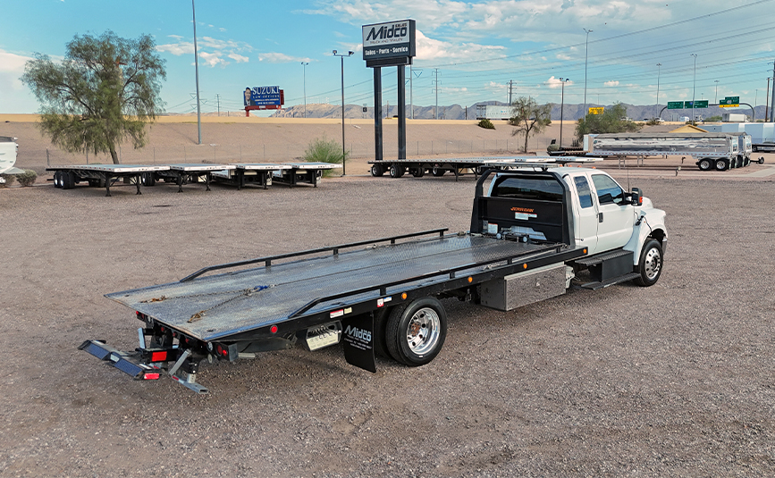 Ford F560 rollback tow truck for sale - Jerr-Dan - 05 - aerial view back passenger side
