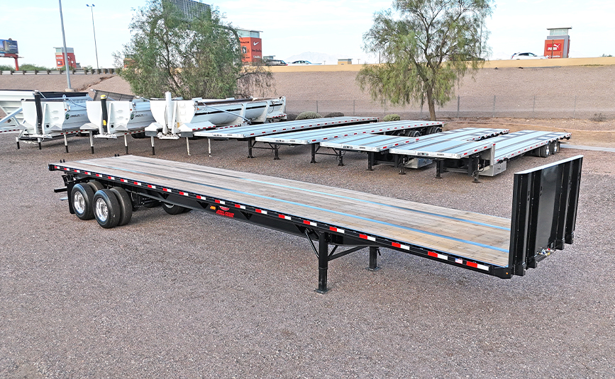 2026 dorsey steel giant flatbed trailer forklift kit - 03 - upper view, front, passenger side