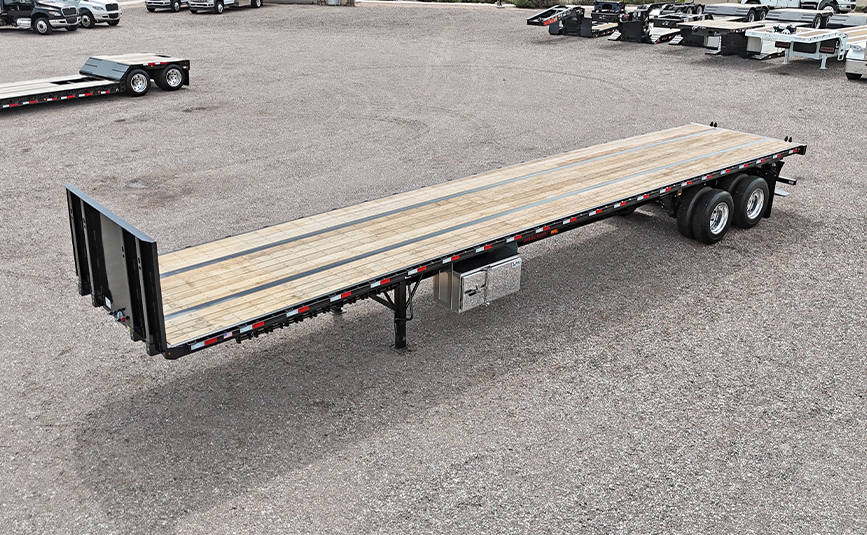 2026 dorsey steel giant flatbed trailer forklift kit - 05-1 - aerial view, driver side, wood trailer deck