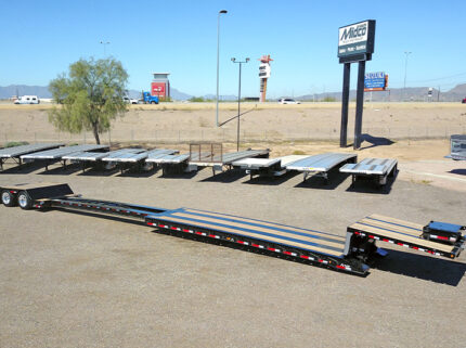 alpha hd 80mge extendable double drop trailer - 01 - aerial view, fully extended