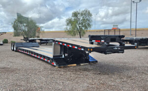 alpha hd 80mge extendable double drop trailer - 05 - front view, gooseneck, flip neck