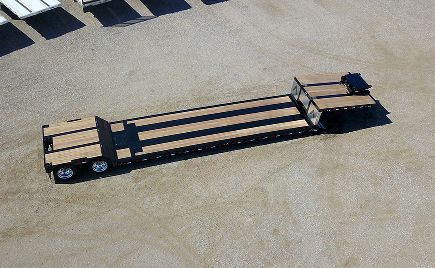 alpha hd 80mge extendable double drop trailer - 06-1 - aerial view, trailer closed