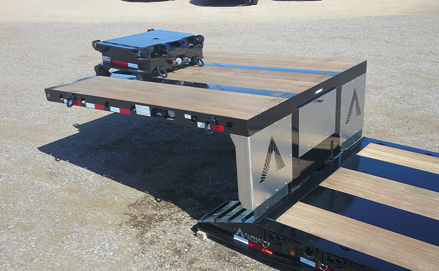 alpha hd 80mge extendable double drop trailer - 20 - goosenck, top view, flip neck