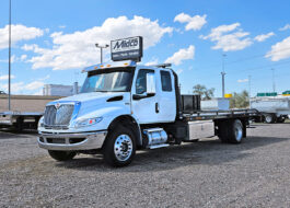 2022 used international mv607 jerr-dan rollltack tow truck - 01 - angled front, driver side view
