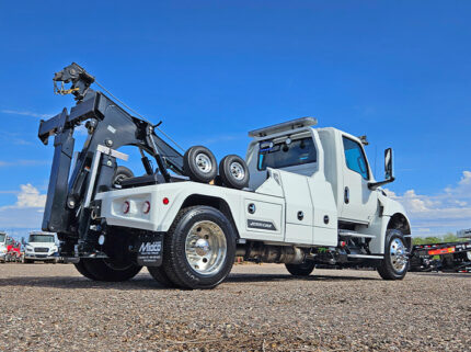 2025 international mv607 Jerr-Dan MPL60 wrecker tow truck - 01 - low angle passenger side rear view
