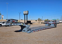 2026 alpha hd a90hdgc 45 ton lowboy trailer flip axle - 01 - angled side view
