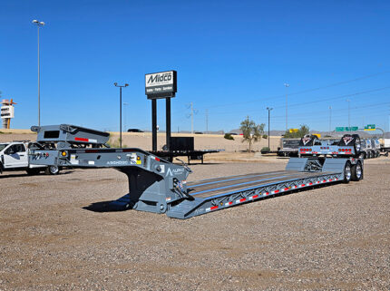 2026 alpha hd a90hdgc 45 ton lowboy trailer flip axle - 01 - angled side view