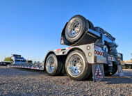 2026 alpha hd a90hdgc 45 ton lowboy trailer flip axle - 05 - low angle, rear view, tires, wheels