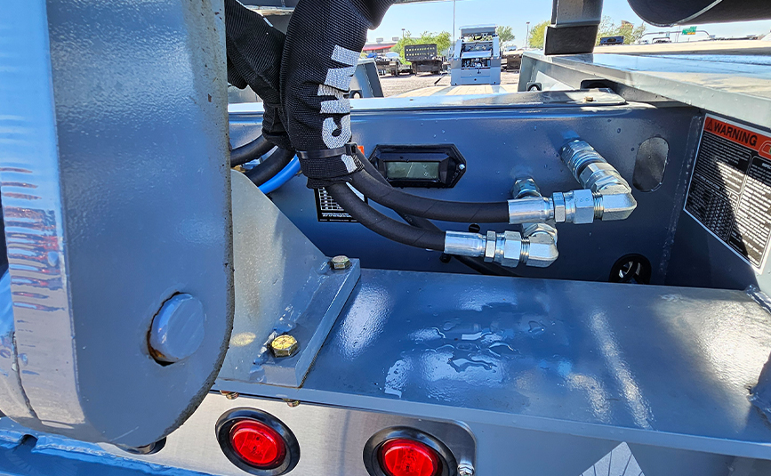2026 alpha hd a90hdgc 45 ton lowboy trailer flip axle - 09 - flip axle hydraulic connections
