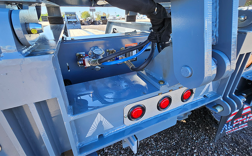 2026 alpha hd a90hdgc 45 ton lowboy trailer flip axle - 10 - flip axle hydraulic connections