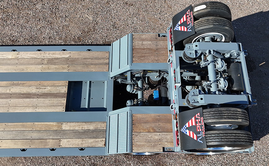 2026 alpha hd a90hdgc 45 ton lowboy trailer flip axle - 12 - aerial top view rear deck, flip axle