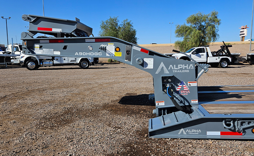 2026 alpha hd a90hdgc 45 ton lowboy trailer flip axle - 21 - gooseneck side view