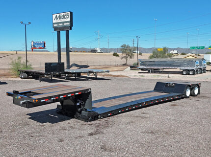 2026 used xl specialized xl80 HDGE extendable double drop trailer -01 - aerial side view