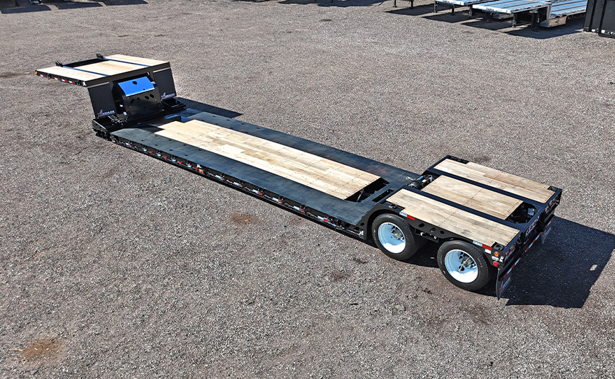 2026 used xl specialized xl80 HDGE extendable double drop trailer -04 - aerial view, trailer closed position