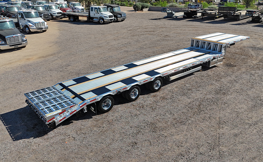 2026 prestige combo drop deck trailer - 04 - aerial angled side, back view