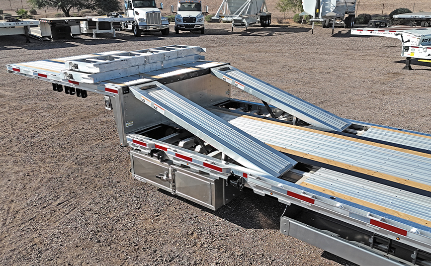 2026 prestige combo drop deck trailer - 09 - upper deck ramps raised up