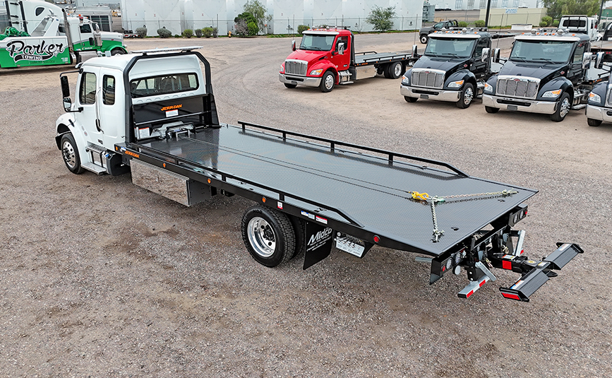 2025 freightliner m2 - jerr-dan rollback tow truck - 04 - aerial view, rear, driver side