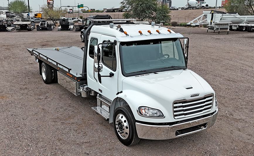 2025 freightliner m2 - jerr-dan rollback tow truck - 05 - front, passenger side angle view