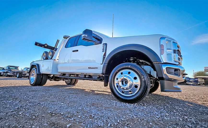 2026 ford F450 Jerr-Dan repo tow truck - 05 - passenger side, low angle