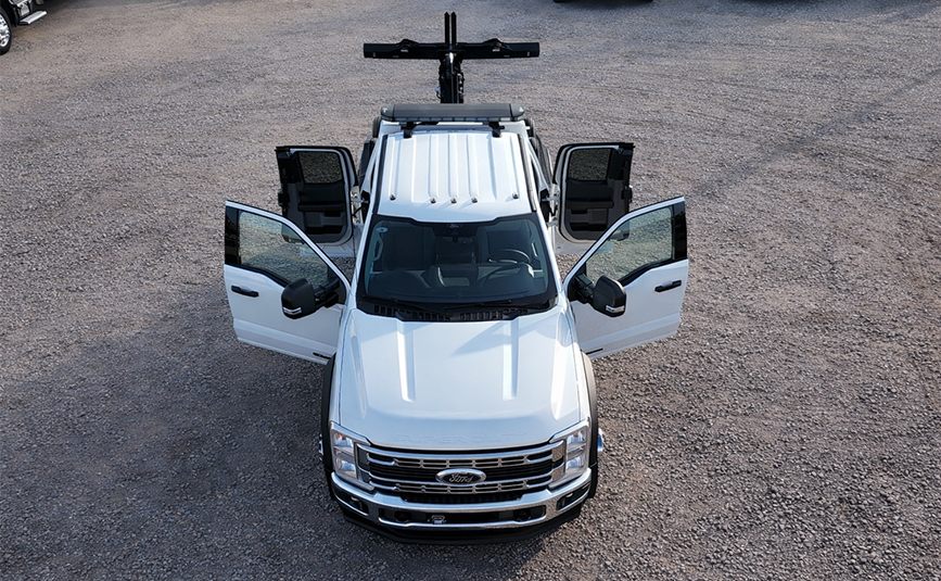 2026 ford F450 Jerr-Dan repo tow truck - 20 - aerial top view, doors open