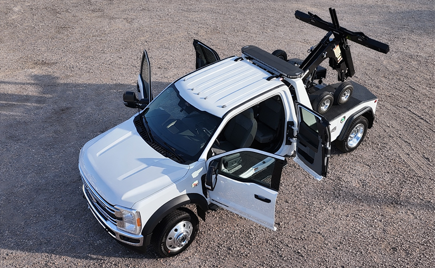 2026 ford F450 Jerr-Dan repo tow truck - 21 - aerial top view, doors open