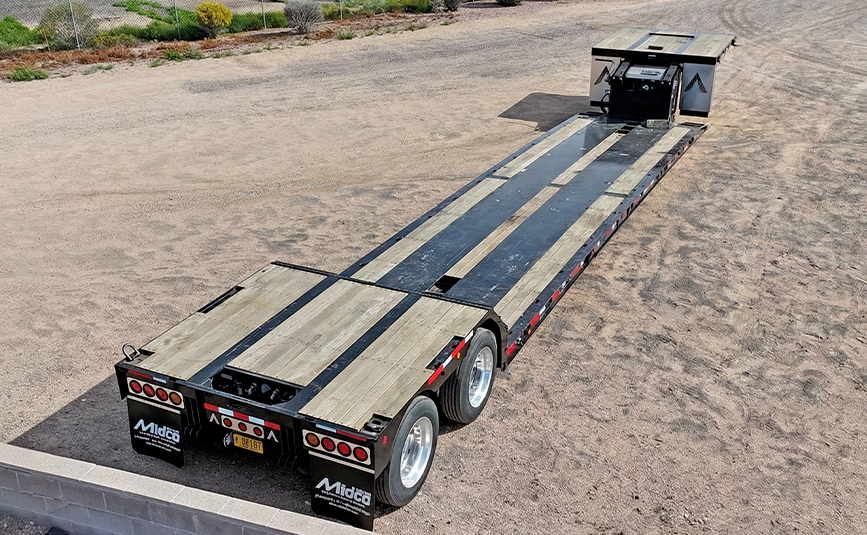 2026 used alpha hd a80hdgc-m mini deck double drop trailer - 05 - aerial rear view