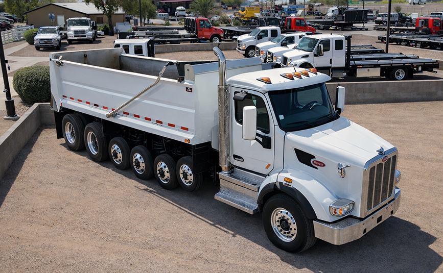 2022 peterbilt simple 18 dump truck - 07 - aerial passenger side angled front view