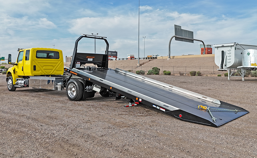 2027 international mv607 jerr-dan rollback yellow tow truck - 15 - rollback body