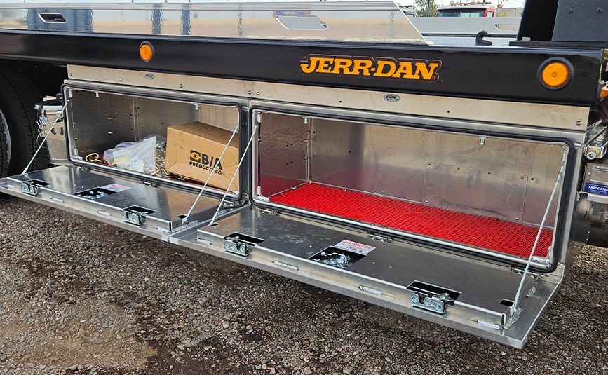 2027 international mv607 jerr-dan rollback yellow tow truck - 20 - in the ditch toolboxes