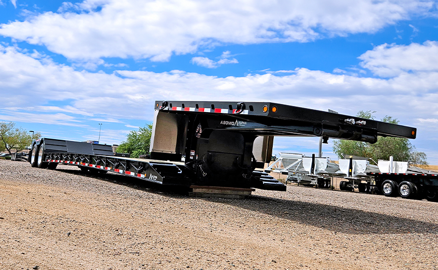 2026 alpha hd a80mg double drop trailer - 06 - low angle, front, passenger side, gooseneck