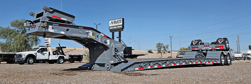 alpha hd lowboy trailer with flip neck and flip axle